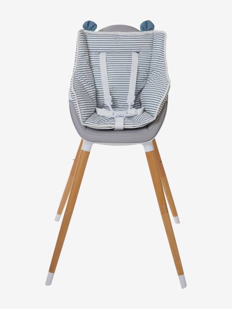 Almofada para cadeira alta, da Vertbaudet AZUL MEDIO AS RISCAS+BRANCO MEDIO LISO COM MOTIVO+cru+mostarda 