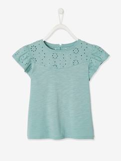 T-shirt com bordado inglês e mangas com folhos, para menina T-shirt com bordado inglês e mangas com folhos, para menina