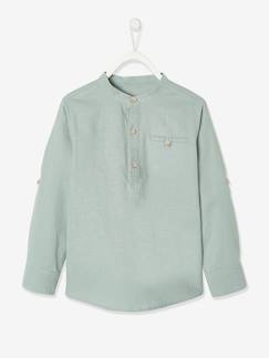 Camisa em linho/algodão, gola mao, mangas compridas, para menino -Camisa em linho/algodão, gola mao, mangas compridas, para menino
