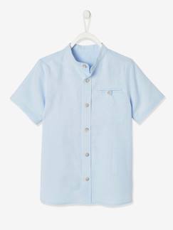 Camisa de mangas curtas com gola mao, em algodão/linho, para menino -Camisa de mangas curtas com gola mao, em algodão/linho, para menino