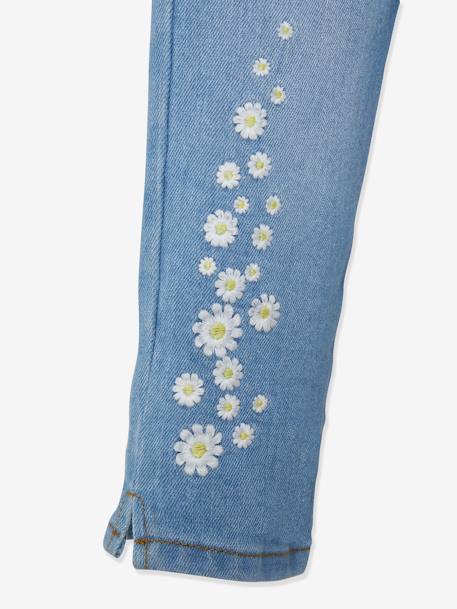Calças curtas de ganga com flores bordadas, para menina AZUL MEDIO DESBOTADO 