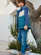 Jeans direitos morfológicos, medida das ancas LARGA, para menino AZUL ESCURO DESBOTADO+AZUL ESCURO LISO 