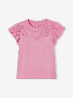 T-shirt com bordado inglês e mangas com folhos, para menina T-shirt com bordado inglês e mangas com folhos, para menina
