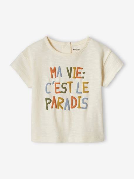 T-shirt 'paradis', de mangas curtas, para bebé azul+cru 