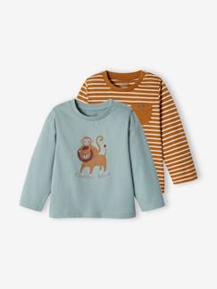 Lote de 2 camisolas basics, com animal e risca, para bebé Bebé 0-36 meses-Lote de 2 camisolas basics, com animal e risca, para bebé
