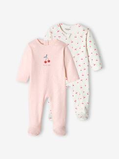 Lote de 2 pijamas cereja, em interlock, para bebé menina