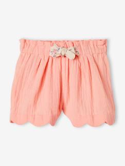 Calções com acabamentos ondulados, em gaze de algodão, para menina -Calções com acabamentos ondulados, em gaze de algodão, para menina