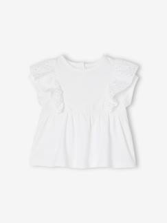 T-shirt com folho em bordado inglês, para bebé T-shirt com folho em bordado inglês, para bebé