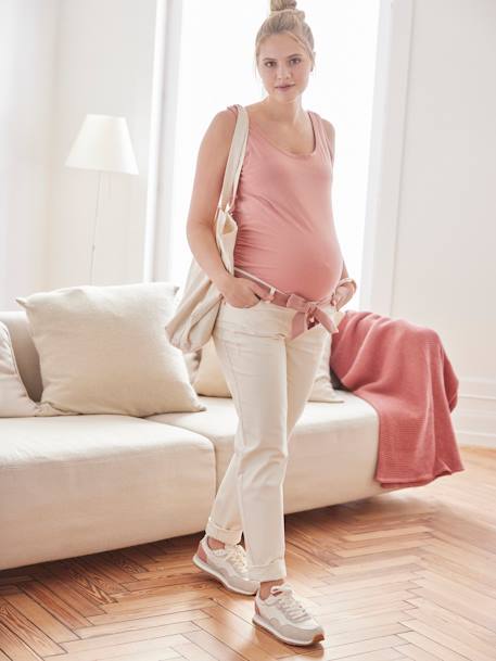Calças mom, faixa sem costuras, para grávida cru 