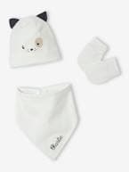 Conjunto  Cão, personalizável, com gorro + luvas de polegar + lenço, em malha, para bebé branco 