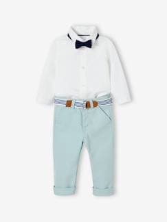 Conjunto de cerimónia, calças com cinto, camisa e laço-papillon, para bebé