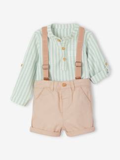 Conjunto camisa e calções com suspensórios, para bebé -Conjunto camisa e calções com suspensórios, para bebé