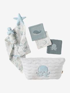 Têxtil-lar e Decoração-Roupa de banho-Conjunto presente para recém-nascido, Sob o Oceano