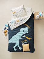 Conjunto reversível capa de edredon + fronha de almofada, para criança, tema Dinossauros Azul estampado 