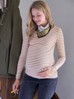 Camisola de mangas compridas, para grávida BRANCO CLARO AS RISCAS+ocre 