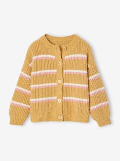 Menina 2-14 anos-Camisolas, casacos de malha, sweats-Casaco às riscas, em malha tricot, para menina
