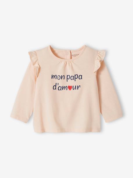 Camisola com mensagem, em algodão bio, para bebé cru+rosa-pálido 