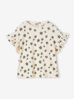 T-shirt em canelado, estampada às flores, para menina