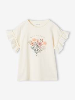 T-shirt com bouquet em relevo, mangas bordadas, para menina