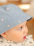 Chapéu tipo bob em ganga e com flores bordadas, para bebé menina azul-ganga 
