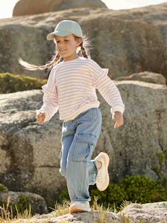 Menina 2-14 anos-Jeans cargo loose, fáceis de vestir, para menina
