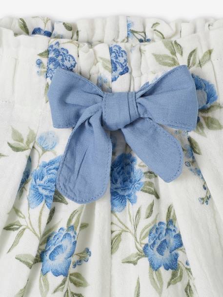 Calções com acabamentos ondulados, em gaze de algodão, para menina azul estampado+coral+rosa-nude 