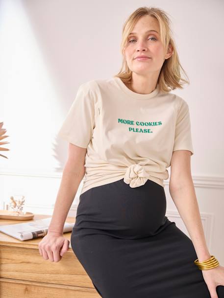 T-shirt com mensagem, em algodão biológico, especial gravidez e amamentação cru 