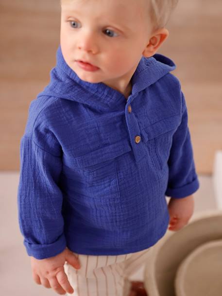Conjunto de bebé: camisa em gaze de algodão e calças azul-rei 