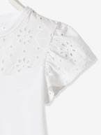 T-shirt com bordado inglês e mangas com folhos, para menina AZUL MEDIO LISO+Branco claro liso+coral+fúchsia+malva+VERDE CLARO LISO 