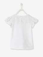 T-shirt com bordado inglês e mangas com folhos, para menina AZUL MEDIO LISO+Branco claro liso+coral+fúchsia+malva+VERDE CLARO LISO 