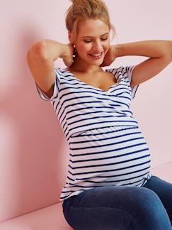 Roupa grávida-T-shirts, tops-T-shirt cruzada, para amamentação