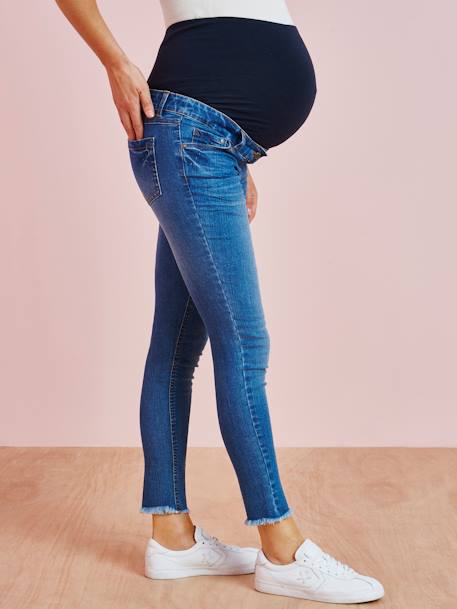 Jeans slim 7/8 com rasgões, para grávida AZUL ESCURO LISO+Azul medio desbotado 