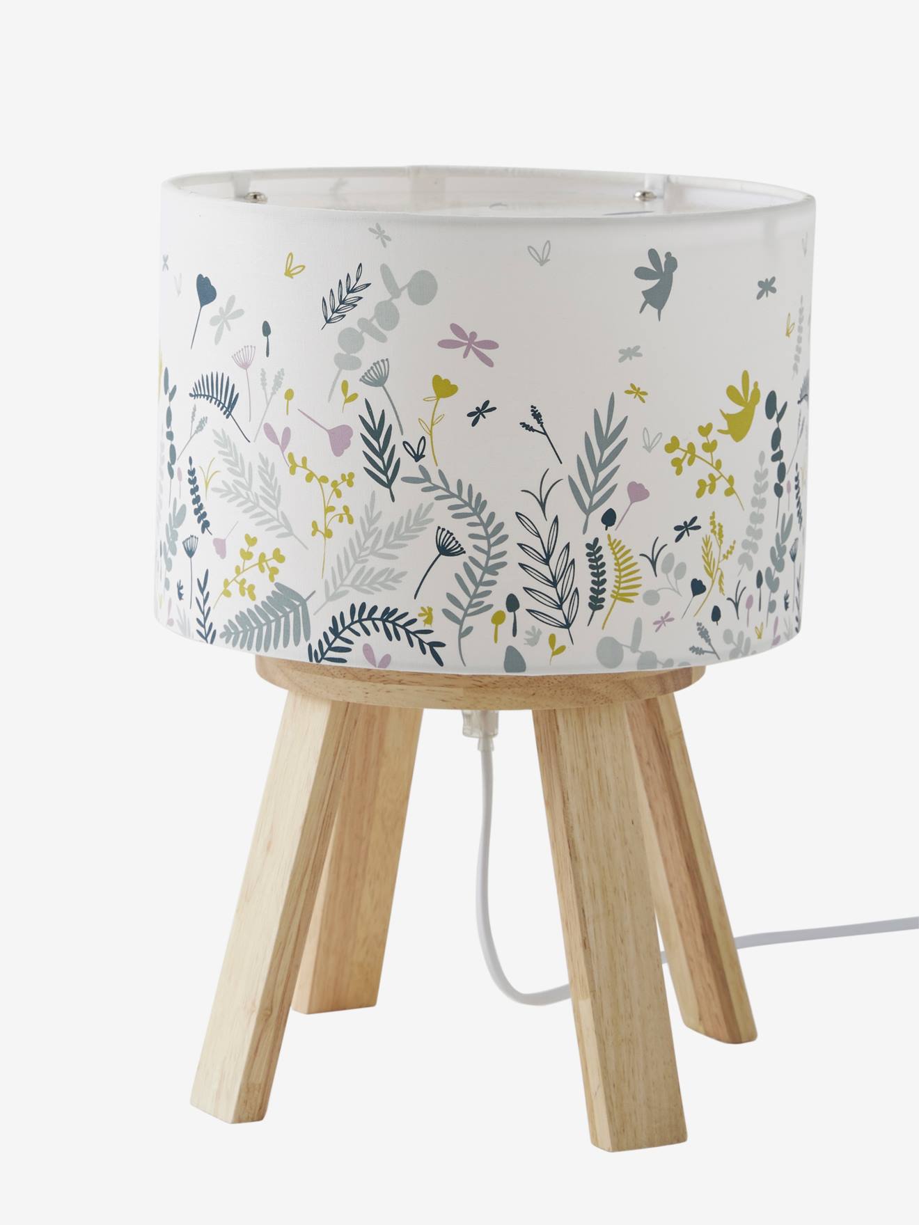 Candeeiro de mesa de cabeceira com pé, Botânico branco claro liso 2