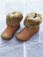 Botas em pele, para menina Camel+Preto 