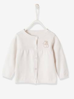 Bebé 0-36 meses-Camisolas, casacos de malha, sweats-Casaco com emblema cereja, para menina