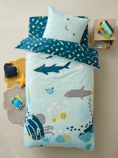 Têxtil-lar e Decoração-Conjunto capa de edredon + fronha de almofada, para criança, tema Fundo do Mar