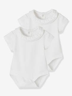 Bebé 0-36 meses-T-shirts-Bodies t-shirt, Bodies Camisola-Lote de 2 bodies com gola fantasia, mangas curtas, para bebé