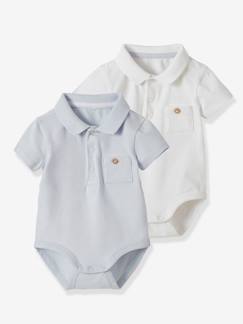 Bebé 0-36 meses-T-shirts-T-shirts-Lote de 2 bodies com gola polo e bolso, para recém-nascido
