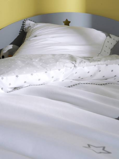 Conjunto capa de edredon + fronha de almofada Chuva de estrelas Branco estampado 