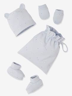 Bebé 0-36 meses-Acessórios-Gorros, cachecóis, luvas-Conjunto gorro + pantufas + luvas e bolsa, para bebé