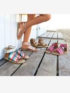 Sandálias em pele, para menina Branco claro liso+Prateado multicolor+PRETO ESCURO LISO COM MOTIVO+Rosa fúchsia+Rosa-pálido metalziado 