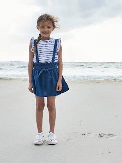 Menina 2-14 anos-Saias-Conjunto t-shirt às riscas + saia em gaze de algodão, para menina