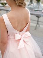 Vestido de cerimónia em cetim e tule, para menina AZUL CLARO LISO+Bege-rosado+Branco 