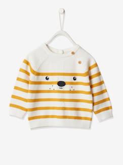 Bebé 0-36 meses-Camisolas, casacos de malha, sweats-Camisolas-Camisola às riscas com bordado, para menino