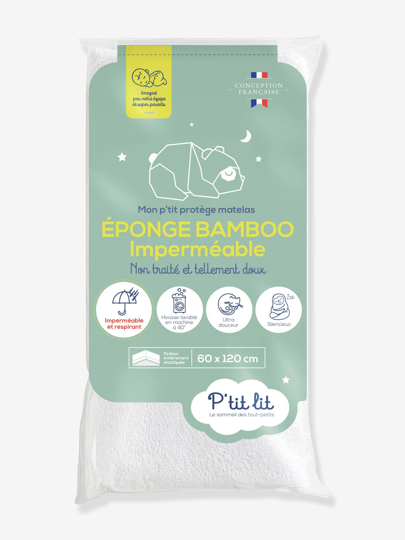 Proteção de colchão impermeável Bamboo, sem tratamento, P'TIT LIT branco claro liso