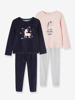 Menina 2-14 anos-Lote de 2 pijamas «unicórnio» em veludo, para menina