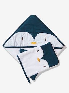 Têxtil-lar e Decoração-Roupa de banho-Caixa com capa de banho + luva, Pinguim