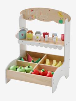 Brinquedos- Jogos de imitação- Cozinhas de brincar-Bancada de mercado com legumes e flores, em madeira
