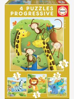 Brinquedos-Jogos educativos-Lote de 4 puzzles progressivos, de 12 a 25 peças, Animais selvagens, da EDUCA