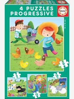 Brinquedos-Jogos educativos-Lote de 4 puzzles progressivos, de 6 a 16 peças, Animais da quinta, da EDUCA
